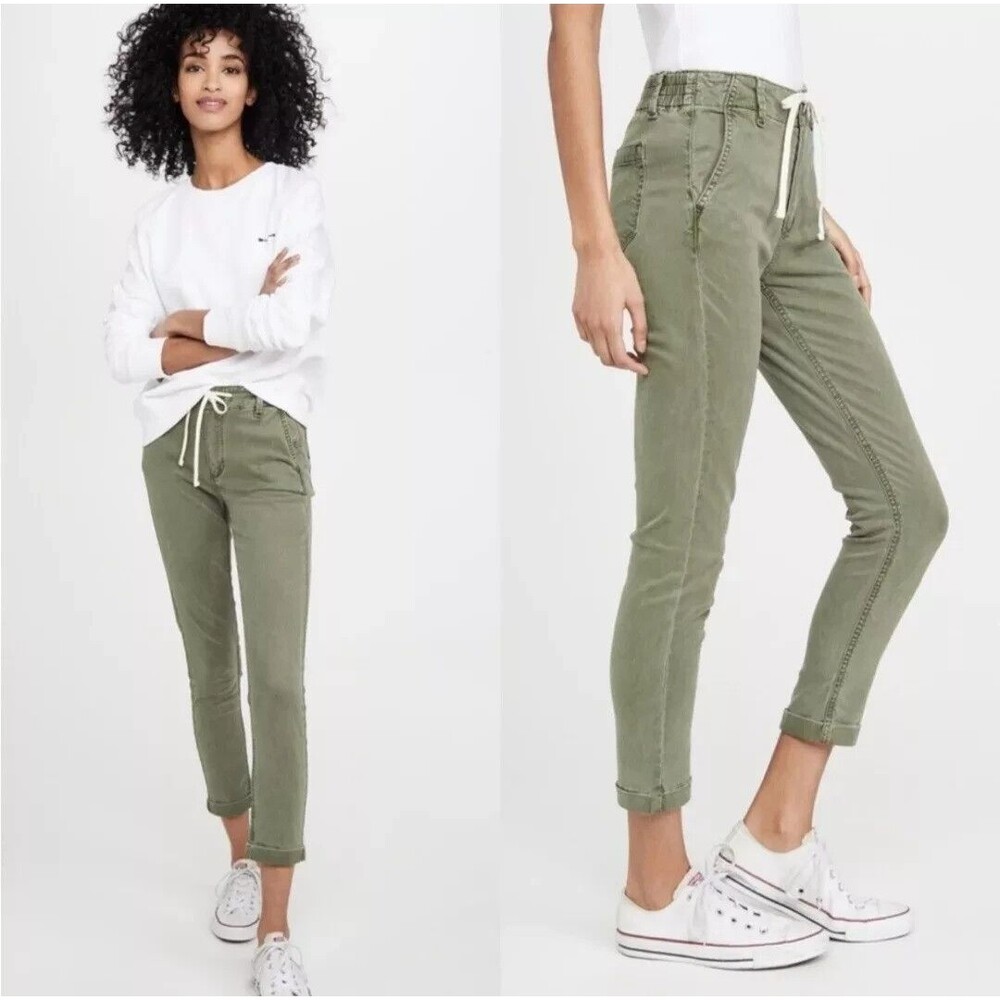 Paige Sz 32 Christy Vtg Coastal Green Cuff Drawstring Chino Jogger Pants Crop